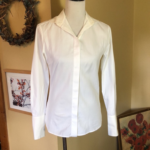 STELLA  MCCARTNEY Size 38 EU White Buttondown Blouse Honeycomb Collar/Cuff $585 - Picture 4 of 16